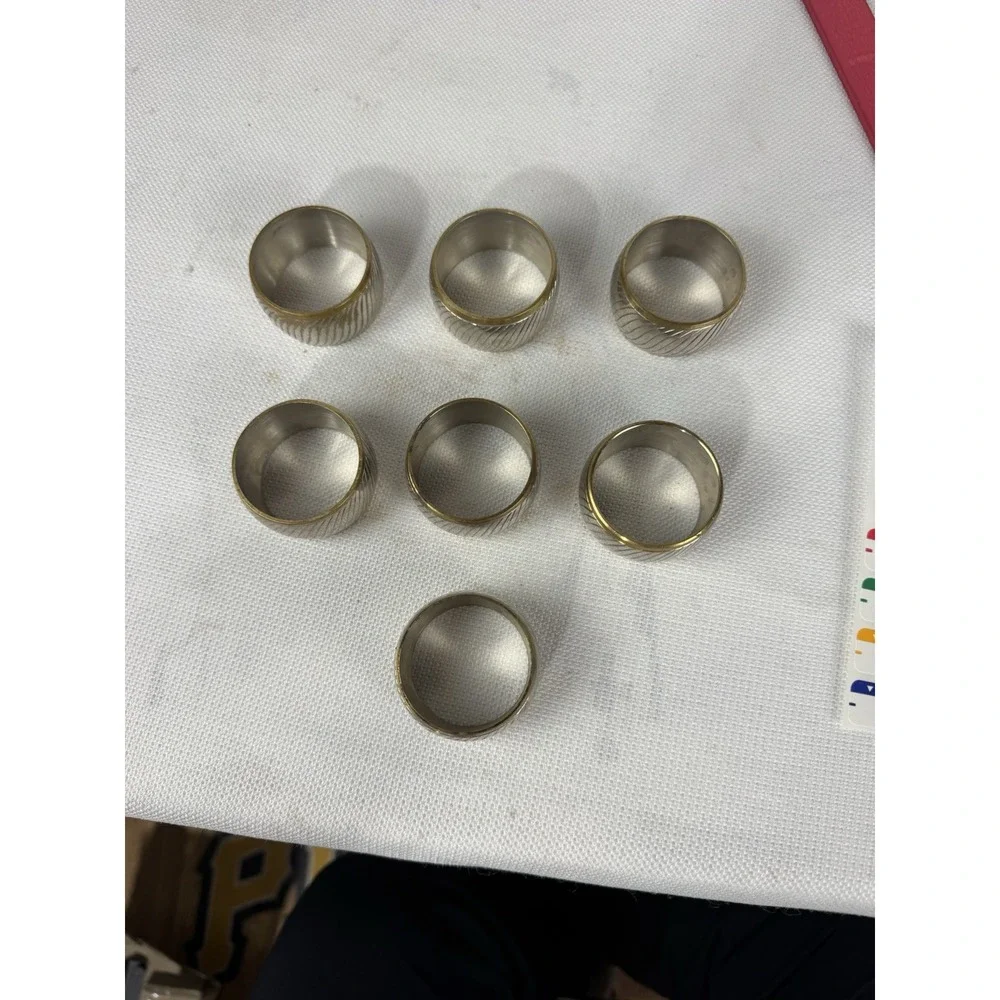 Vintage hammered metal gold and silver‎ toned napkin rings set of 7